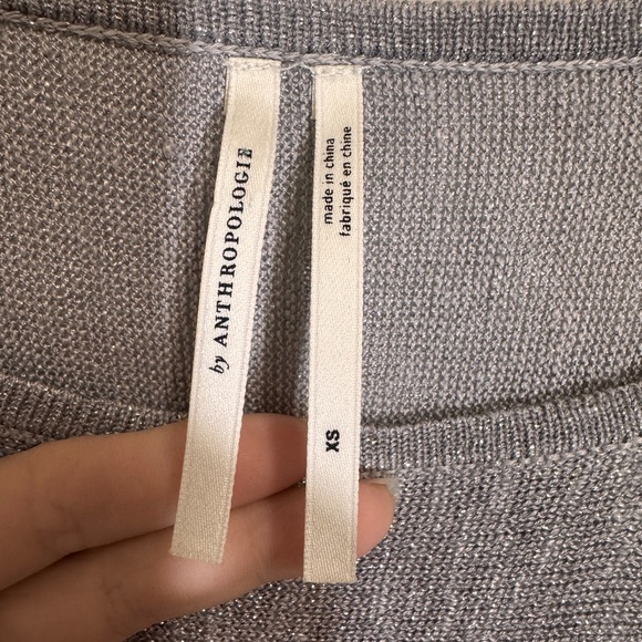 Anthropologie Alicia Shimmer Pullover Top Gray Silver Linen Blend XS Sparkle - Picture 5 of 9